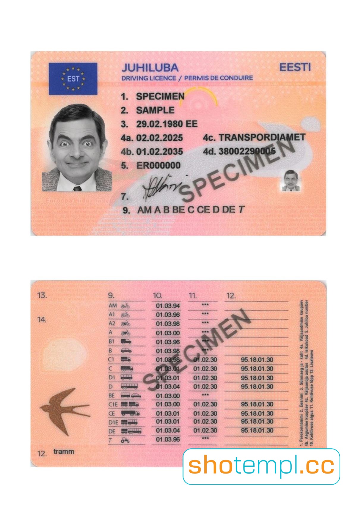 Estonia Driver License PSD Template